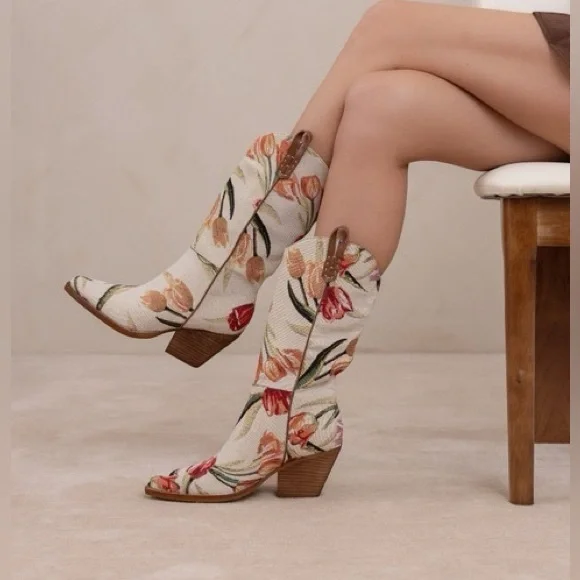 Tulip Floral Tapestry Cowboy Boots - Oasis Society - Picture 2 of 7